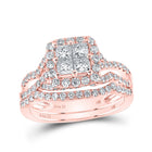 14kt Rose Gold Princess Diamond Square Bridal Wedding Ring Band Set - Eternal Love - Top View