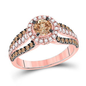 Wedding Collection | 14kt Rose Gold Round Brown Diamond Solitaire Bridal Wedding Engagement Ring 1-1/3 Cttw | Splendid Jewellery GND