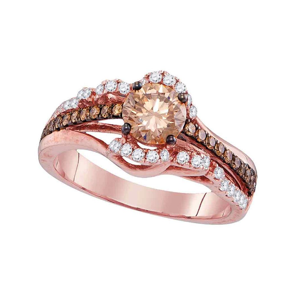 Wedding Collection | 14kt Rose Gold Round Brown Diamond Solitaire Bridal Wedding Engagement Ring 1-1/4 Cttw | Splendid Jewellery GND