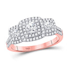 Radiant Love: 14kt Rose Gold Round Diamond 3-stone Bridal Wedding Engagement Ring - Top View