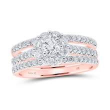 Load image into Gallery viewer, Radiant Love: 14kt Rose Gold Round Diamond Bridal Wedding Ring Band Set 1-1/4 Cttw - Top View