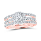 Radiant Love: 14kt Rose Gold Round Diamond Bridal Wedding Ring Band Set 1-1/4 Cttw - Top View
