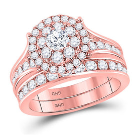 14kt Rose Gold Diamond Splendor Bridal Wedding Ring Set - Top View