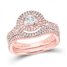 Load image into Gallery viewer, Radiant Rose Gold Diamond Wedding Ring Band Set - 1 Ct.t.w. - Top View