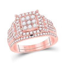 Load image into Gallery viewer, 14kt Rose Gold Eternal Sparkle Bridal Wedding Ring Band Set - Top View