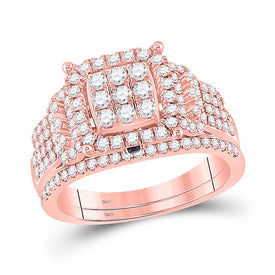 14kt Rose Gold Eternal Sparkle Bridal Wedding Ring Band Set - Top View