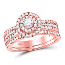 Load image into Gallery viewer, Radiant Rose Gold Diamond Halo Wedding Ring Set - Top View