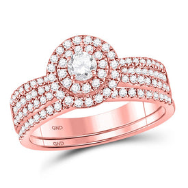 Radiant Rose Gold Diamond Halo Wedding Ring Set - Top View