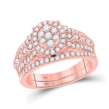 Load image into Gallery viewer, Radiant Rose Gold Brilliance: 14kt Round Diamond Bridal Wedding Ring Band Set - Top View