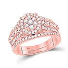 Radiant Rose Gold Brilliance: 14kt Round Diamond Bridal Wedding Ring Band Set - Top View