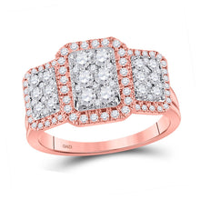 Load image into Gallery viewer, 14kt Rose Gold Enchanting Diamond Cluster Bridal Wedding Engagement Ring 1 Cttw - Top View
