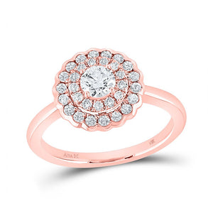 Wedding Collection | 14kt Rose Gold Round Diamond Double Halo Bridal Wedding Engagement Ring 3/4 Cttw | Splendid Jewellery GND