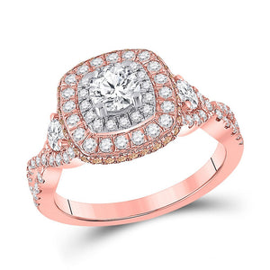 Wedding Collection | 14kt Rose Gold Round Diamond Halo Bridal Wedding Engagement Ring 1-1/3 Cttw | Splendid Jewellery GND