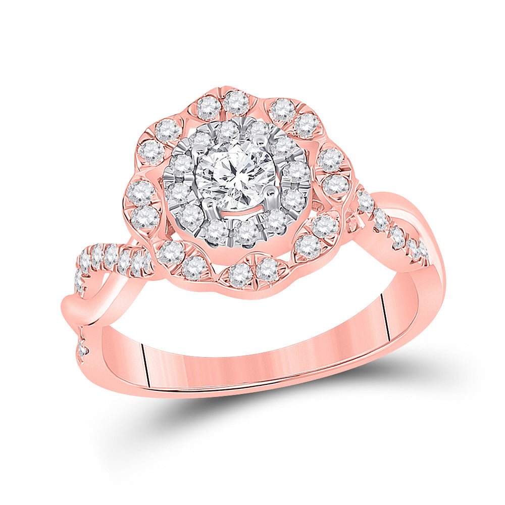 Wedding Collection | 14kt Rose Gold Round Diamond Halo Bridal Wedding Engagement Ring 7/8 Cttw | Splendid Jewellery GND