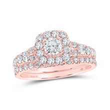 Load image into Gallery viewer, Radiant Rose Gold Diamond Halo Bridal Wedding Ring Band Set - Top View