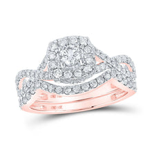 Load image into Gallery viewer, Captivating Rose Gold Diamond Halo Bridal Wedding Ring Set - Top View
