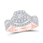 Captivating Rose Gold Diamond Halo Bridal Wedding Ring Set - Top View