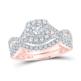 Captivating Rose Gold Diamond Halo Bridal Wedding Ring Set - Top View