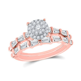 Radiant Rose Gold Diamond Halo Bridal Wedding Ring Band Set - Top View