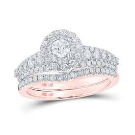 14kt Rose Gold Sparkling Diamond Halo Bridal Wedding Ring Band Set - Top View