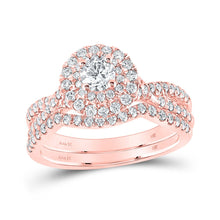 Load image into Gallery viewer, 14kt Rose Gold Diamond Halo Bridal Wedding Ring Band Set - Eternal Elegance - Top View