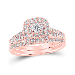 Wedding Collection | 14kt Rose Gold Round Diamond Halo Bridal Wedding Ring Band Set 1 Cttw | Splendid Jewellery GND