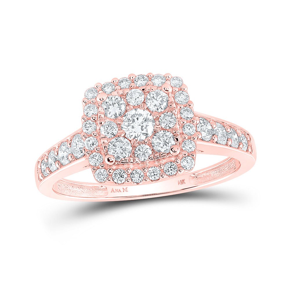 Wedding Collection | 14kt Rose Gold Round Diamond Square Bridal Wedding Engagement Ring 1 Cttw | Splendid Jewellery GND