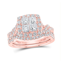 Load image into Gallery viewer, 14kt Rose Gold Diamond Square Bridal Wedding Ring Band Set - Top View