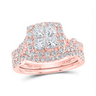 14kt Rose Gold Diamond Square Bridal Wedding Ring Band Set - Top View