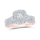 Rose Gold Radiance: 14kt Round Diamond Square Halo Bridal Wedding Ring Band Set - Top View
