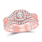 Radiant Love: 14kt Rose Gold Round Diamond Square Halo Bridal Wedding Ring Band Set 1/2 Cttw - Top View