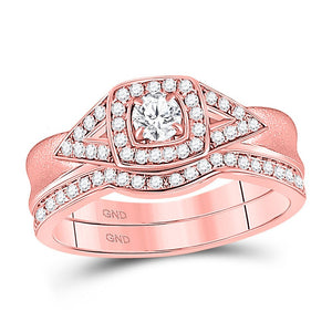 Wedding Collection | 14kt Rose Gold Round Diamond Square Halo Bridal Wedding Ring Band Set 1/2 Cttw | Splendid Jewellery GND