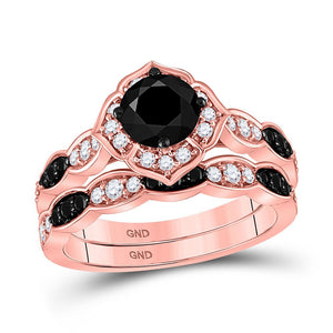 Wedding Collection | 14kt Rose Gold Womens Round Black Color Enhanced Diamond Bridal Wedding Ring Band Set 2 Cttw | Splendid Jewellery GND