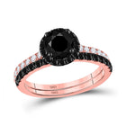 Captivating Rose Gold Black Diamond Bridal Wedding Ring Set - Top View
