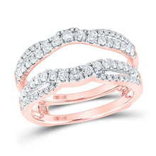 Load image into Gallery viewer, Radiant Rose Gold Diamond Wedding Wrap Ring Guard Enhancer - Top View