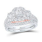 Exquisite Two-Tone Gold Emerald Diamond Bridal Wedding Ring Band Set - Top View