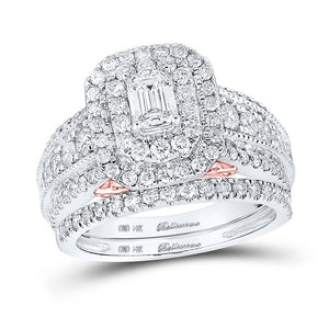 Wedding Collection | 14kt Two-tone Gold Emerald Diamond Halo Bridal Wedding Ring Band Set 2 Cttw | Splendid Jewellery GND