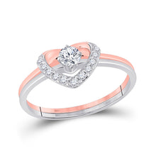 Load image into Gallery viewer, 14kt Two-tone Gold Heart Diamond Bridal Wedding Ring Band Set 1/4 Cttw - Top View