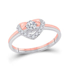 14kt Two-tone Gold Heart Diamond Bridal Wedding Ring Band Set 1/4 Cttw - Top View