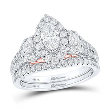 Load image into Gallery viewer, 14kt Two-tone Gold Marquise Diamond Bridal Wedding Ring Band Set - A Captivating Symphony of Love - Top View