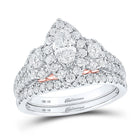 14kt Two-tone Gold Marquise Diamond Bridal Wedding Ring Band Set - A Captivating Symphony of Love - Top View