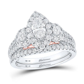 14kt Two-tone Gold Marquise Diamond Bridal Wedding Ring Band Set - A Captivating Symphony of Love - Top View