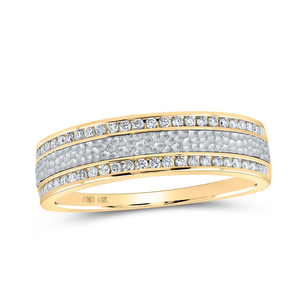 Wedding Collection | 14kt Two-tone Gold Mens Round Diamond Wedding Hammered Band Ring 1/3 Cttw | Splendid Jewellery GND