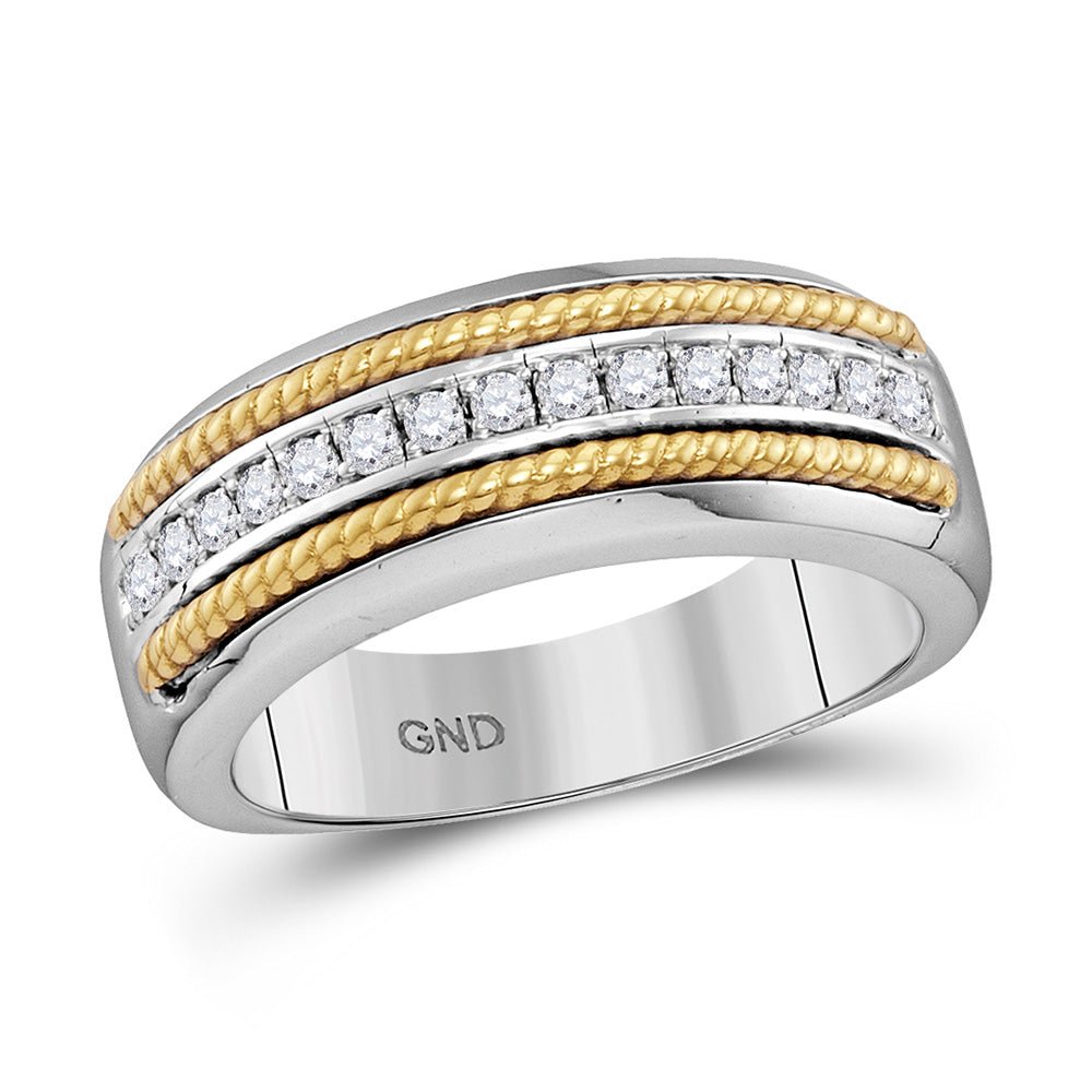 Wedding Collection | 14kt Two-tone Gold Mens Round Diamond Wedding Rope Band Ring 1/3 Cttw | Splendid Jewellery GND