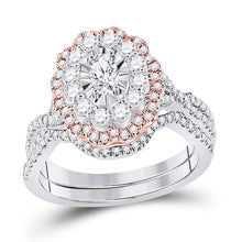 Load image into Gallery viewer, 14kt Two-tone Gold Oval Diamond Bridal Wedding Ring Band Set - Eternal Elegance - Top View