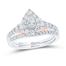 Load image into Gallery viewer, 14kt Two-tone Gold Pear Diamond Bridal Wedding Ring Band Set 1 Cttw - Top View