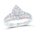 14kt Two-tone Gold Pear Diamond Bridal Wedding Ring Band Set 1 Cttw - Top View
