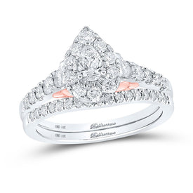 14kt Two-tone Gold Pear Diamond Bridal Wedding Ring Band Set 1 Cttw - Top View