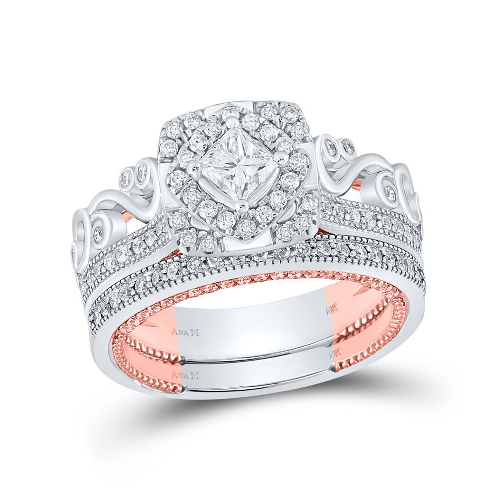 Wedding Collection | 14kt Two-tone Gold Princess Diamond Bridal Wedding Ring Band Set 1-1/3 Cttw | Splendid Jewellery GND