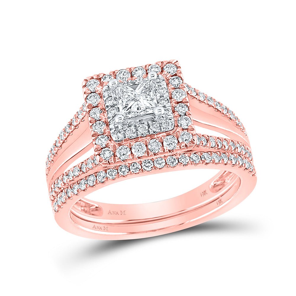Wedding Collection | 14kt Two-tone Gold Princess Diamond Bridal Wedding Ring Band Set 1 Cttw | Splendid Jewellery GND